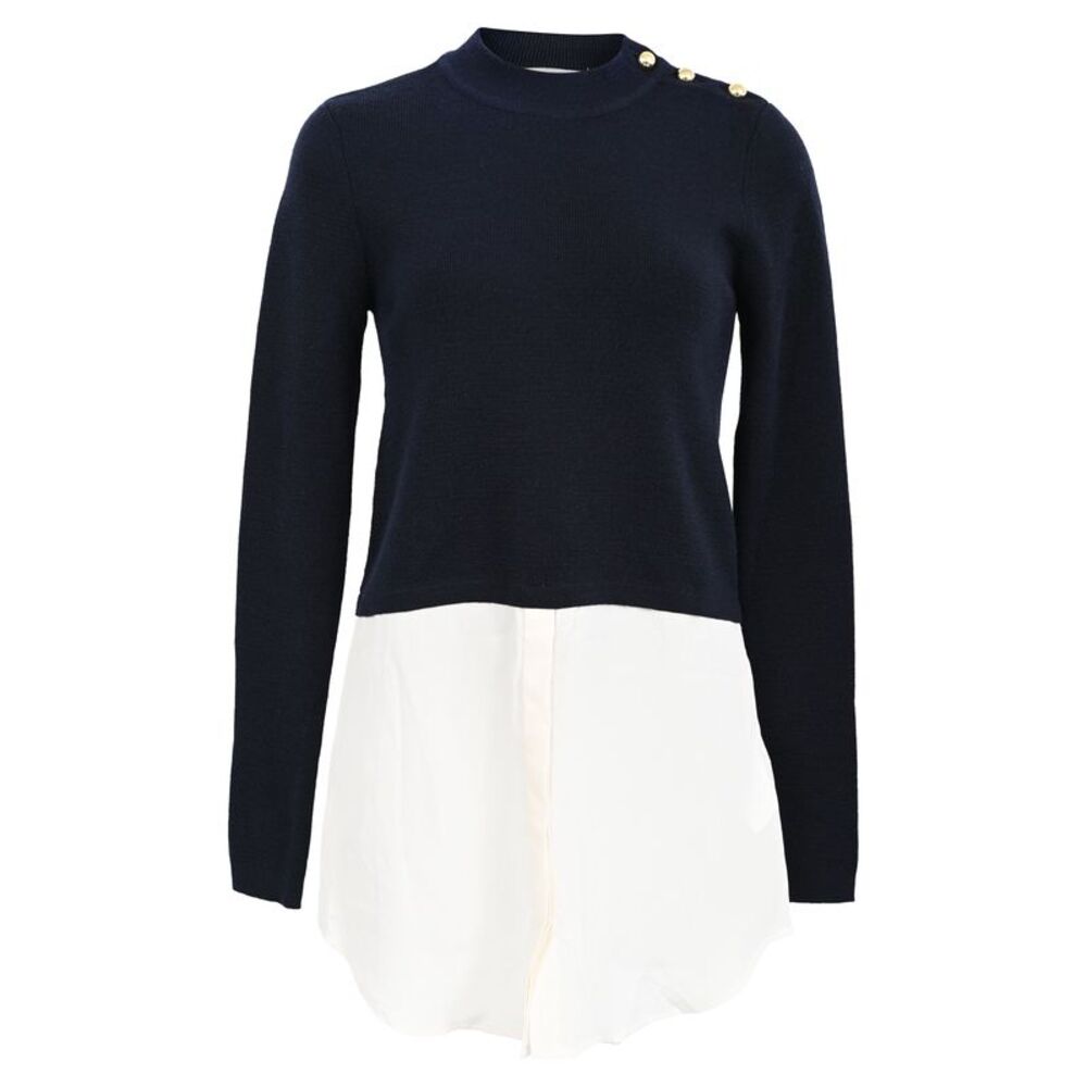 Sandro Salima Layered Effect Sweater in Navy Blue Merino Wool